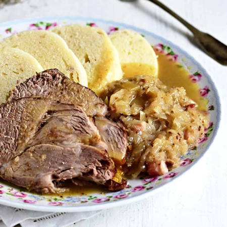 pork, dumplings and cabbage
